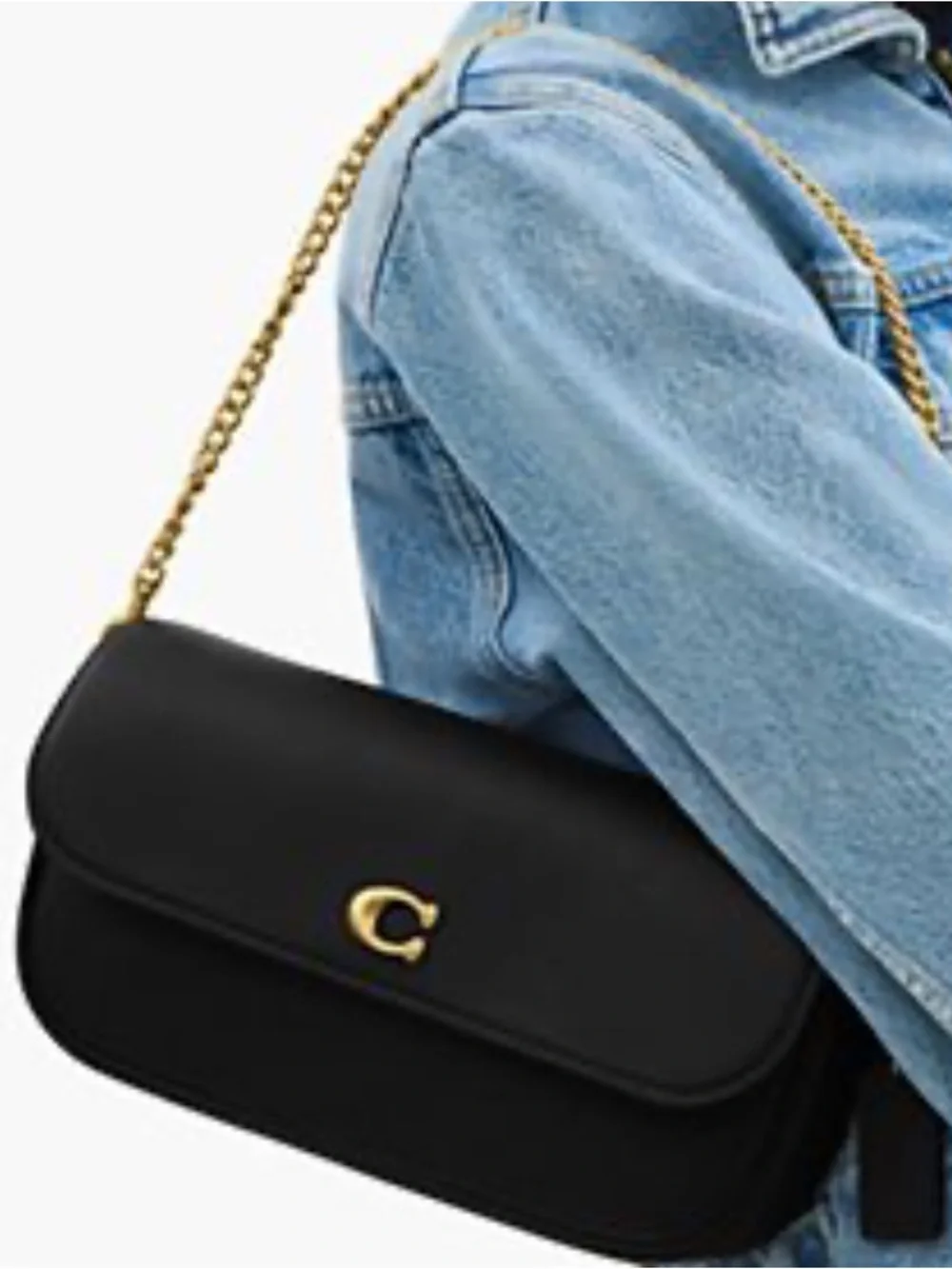 Coach Black Leather Shoulder Bag with Gold Hardware